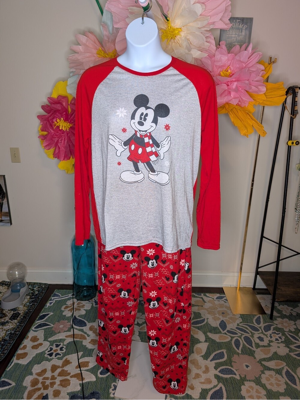 Disney Mickey Mouse Red and Gray Two-Piece Pajama Set Large